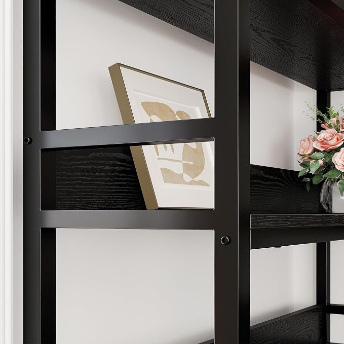 IRONCK Corner Bookshelf 6 Tiers, Industrial Corner Bookcase with Baffles Etagere, L Shaped Bookshelves with Metal Frame, Corner Shelf Storage Rack for Living Room Home Office
