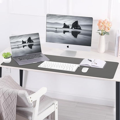AFIING Cork Desk Mat 47" x 23.6", Dual-Sided Natural Cork & PU Leather Desk Pad, Non-Slip Waterproof Large Mouse Pad for Office, Home & Gaming (Dark Grey)