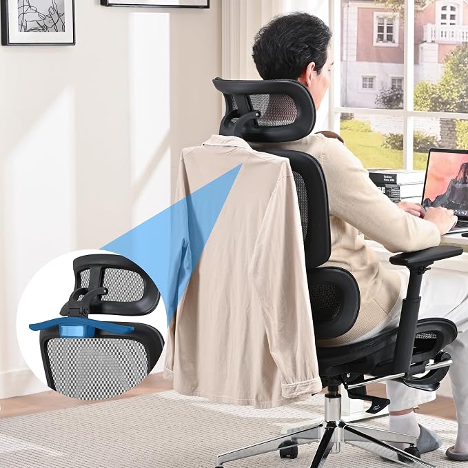 Mesh Ergonomic Office Chair with Footrest, Black | High Back, Lumbar Support, Adjustable Headrest and Armrests, Gaming Chair,Home Office Desk Chair
