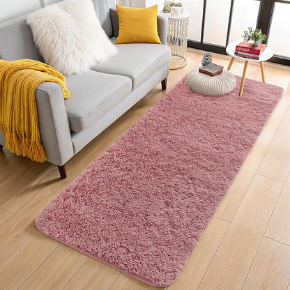 OLANLY 2x8 Machine Washable Runner Rugs for Hallway, Soft Fluffy Shaggy Bedside Rugs for Bedroom, Living Room, Indoor Floor Carpet for Kids Girls Boys, Nursery Rooms, Home Decor Aesthetic, Pale Pink