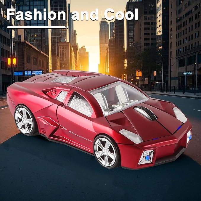 CHUYI Cool Sports Car Shaped Wireless Mouse 1600DPI Cordless Optical Mice with USB Receiver for Office School Home Travel, for PC Laptop Computer Gift (Red-1 Pack)