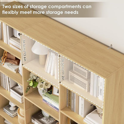 FACBOTALL Triple Wide Bookshelf, 6 Tier Large Bookshelf, Bookcase with 17 Open Display Shelves, 74'' Tall Bookcases and Bookshelves for Living Room, Home Office, Library, Natural