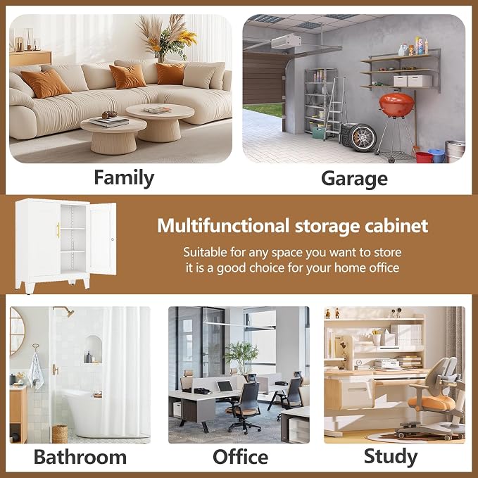 GAIOUS White Metal Pantry Cabinet with Lock(Two Units), Sideboard Buffet | Storage Cabient with Doors and 2 Adjustable Shelves, Multifunctional Kitchen Cupboard for Home Office, Buffet Table
