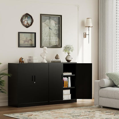 Metal Storage Cabinets, Locking Cabinet with 2 Doors and Shelves, 36" H Metal Garage Cabinet for Office, Home, Garage, Warehouse (Black)