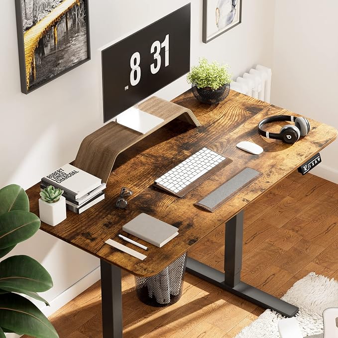 YESHOMY Height Adjustable Electric Standing Desk, 40 inch Computer Table, Home Office Workstation, Black Leg/Rustic Brown Top