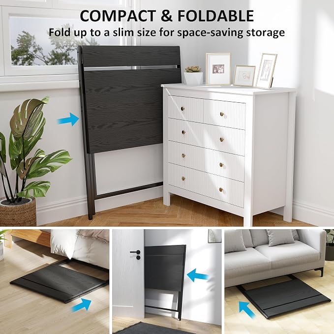 HOMCOM Small Folding Desk, 32 Inch Foldable Computer Desk with Monitor Shelf, Space Saving Portable Writing Table for Small Spaces, Home Office, Study, Easy Assembly, Black