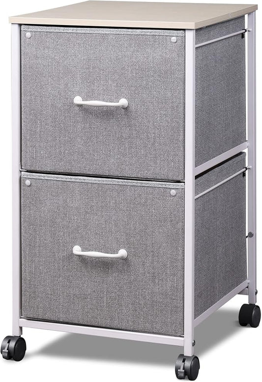 DEVAISE 2 Drawer Mobile File Cabinet, Rolling Printer Stand, Fabric Vertical Filing Cabinet fits A4 or Letter Size for Home Office, Light Grey