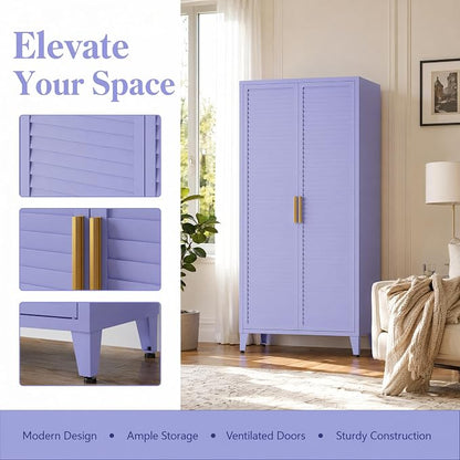 61" Tall Metal Pantry Cabinet with Lock and 3 Adjustable Shelves,Freestanding Heavy Duty steel Storage Locker,Purple Metal Cabinets for Kitchen,Living Room,Laundry,Garage,61" H X 27.6" W X 13.8" D