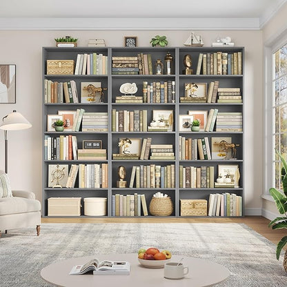 FOTOSOK 6-Tier Open Bookcase and Bookshelf, Freestanding Display Storage Shelves Tall Bookcase for Bedroom, Living Room and Office, Dark Gray