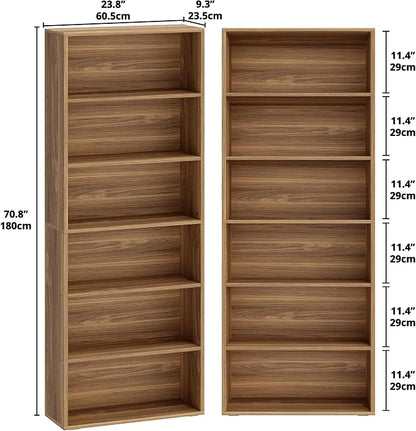 IRONCK Bookshelves and Bookcases Set of 2 Floor Standing 6 Tiers Display Storage Shelves 70 in Tall Bookcase Home Decor Furniture for Home Office, Living Room, Bed Room