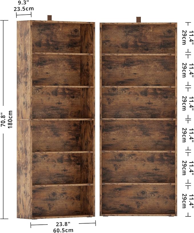 IRONCK Bookshelves and Bookcases Set of 2 Floor Standing 6 Tiers Display Storage Shelves 70 in Tall Bookcase Home Decor Furniture for Home Office, Living Room, Bed Room