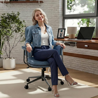 HomeZeer Blue Office Chair, Memory Foam Seat Mid Century Modern Desk Chair | 3.9" Sloped U-Shaped Memory Foam Cushion, Granular Linen Fabric, Lumbar Support, 1.2mm Sturdy Metal Tube, 400LBS Capacity