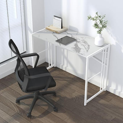Lutown-Teen Folding Computer Desk 40 inch Writing Gaming Computer Camping Desk, No Assembly Required Home Office Table, White Marble