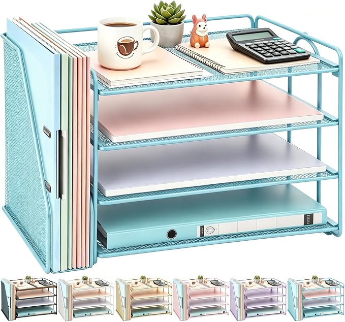 gianotter 4-Tier Paper Organizer With Magazine Holder, Desk Organizers and Accessories, Desk Accessories & Workspace Organizers, File Organizer for Office Supplies Storag (Blue, 4-Tier)