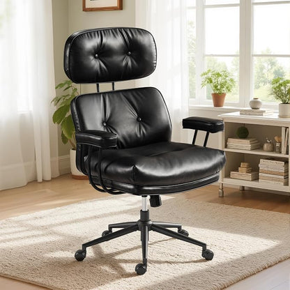 Faux Leather Executive Office Chair - Big and Tall Ergonomic Home Office Chair,Computer Desk Chair with Lumbar Support,Adjustable Task Chair Swivel Rolling PC Chair with Wheels,PU,Black
