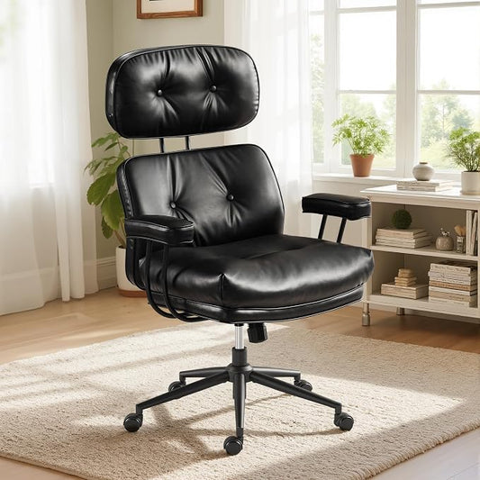 Faux Leather Executive Office Chair - Big and Tall Ergonomic Home Office Chair,Computer Desk Chair with Lumbar Support,Adjustable Task Chair Swivel Rolling PC Chair with Wheels,PU,Black