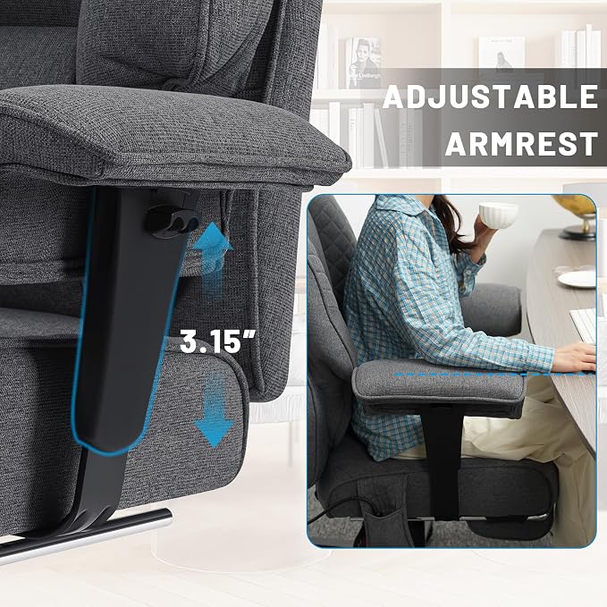HOFFREE 500lbs Big and Tall Office Chair for Heavy People Executive Office Chair with Wide Seat High Back Computer Desk Chair with Adjustable Lumbar Support Grey Fabric