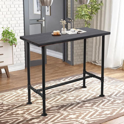 DIY Industrial Design Pipe Dining Table Casual Pub BAR Laptop Table Modern Studio Wood and Metal Rectangular Dining Table homeoffice Desk Breakfast high bar Table Walnut Desktop 47.3" × 23.6"