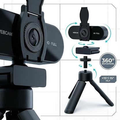 4K HD Webcam with Microphone, Noise Cancellation, Privacy Cover, Wide-Angle Lens, Auto Light Correction, Plug & Play USB Webcam for Laptop, Desktop, PC, Mac, Zoom, Skype, Streaming