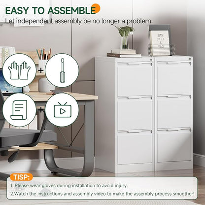 3 Drawer File Cabinet with Lock, Filing Cabinets for Home Office | Lockable File Cabinet, Metal File Cabinet, Heavy Duty File Storage Cabinet for Letter/Legal/A4/F4 Size, Assembly Require