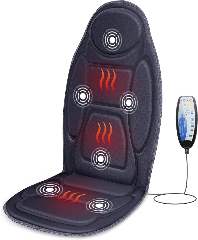 Snailax Back Massager with Heat, Vibration Massage Seat Cushion with 6 Vibrating Motors and 2 Heat Levels, Massage Chair Pad for Home Office use, Gifts for Fathers Day Dad