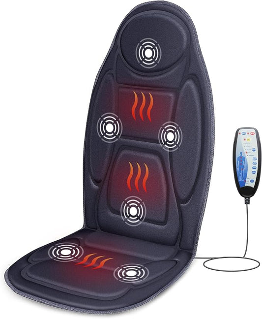 Snailax Back Massager with Heat, Vibration Massage Seat Cushion with 6 Vibrating Motors and 2 Heat Levels, Massage Chair Pad for Home Office use, Gifts for Fathers Day Dad