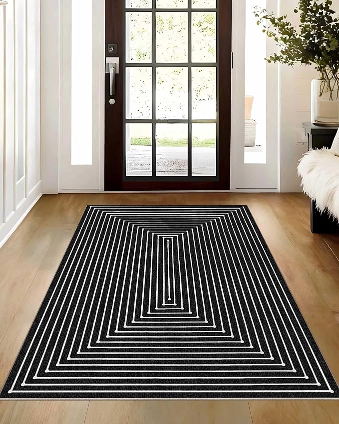 Latte&Fog 3x5 Entryway Rug Indoor, Modern Abstract Washable Area Rug, Boho Non Slip Low Pile Throw Carpet for Indoor Bedroom Bedside, Kitchen, Entry and Living Room