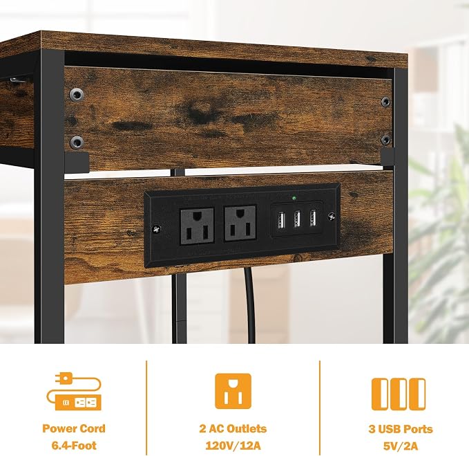 Vrisa Home Printer Stand with Storage Drawer Printer Table Desk with Charging Station Small Printer Cart Holder with Wheels for Home Office Computer PC Tower Label Shredder Stands, Rustic Brown