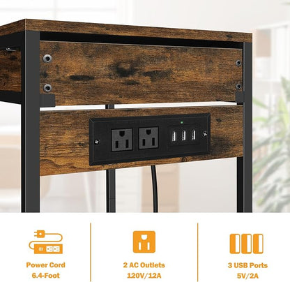 Vrisa Home Printer Stand with Storage Drawer Printer Table Desk with Charging Station Small Printer Cart Holder with Wheels for Home Office Computer PC Tower Label Shredder Stands, Rustic Brown