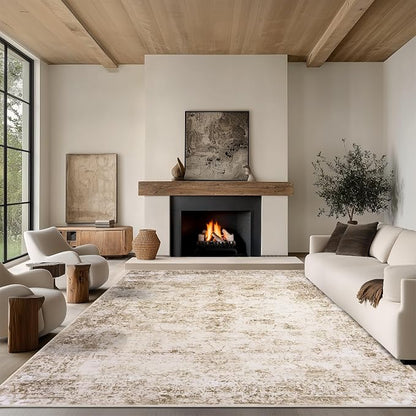 6x9 Area Rug Living Room Rugs - Washable Rug Large Modern Abstract Soft Thin Carpets Indoor Floor No Slip Vintage Carpet for Bedroom Under Dining Table Nursery Home Office Decor Beige