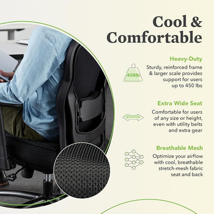 HON Wave Big and Tall Ergonomic Mesh Office Chair with Adjustable Arms and Lumbar Support, Heavy‑Duty Tilt Recline and Swivel Wheels, Desk and Computer Chair for Home Office, 450 lb. Capacity, Black