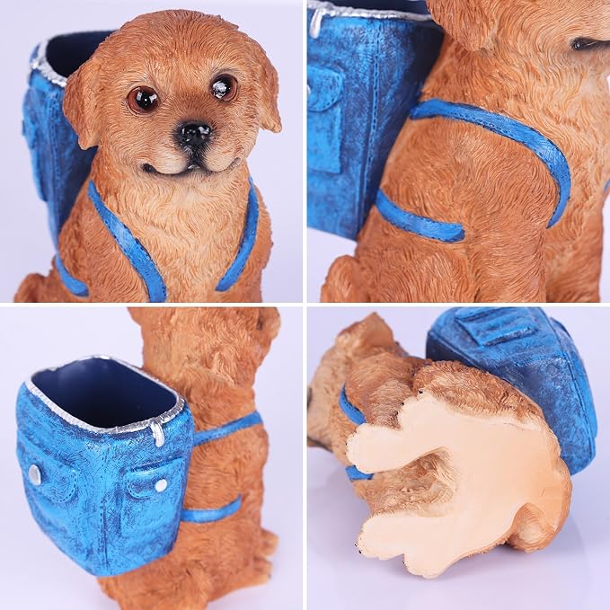 SHENGTIAN Golden Retriever Decor, Figurine & Statue, Dog Pen Holder, Puppy Pencil Holder, Pen Holder for Desk, Desk Accessories, Gifts for Golden Retriever Lovers, Cute Novelty Animal Pen Organizer