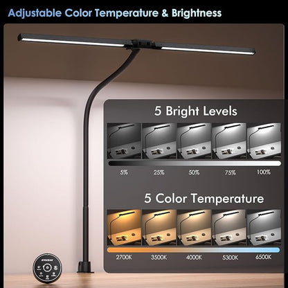 EYOCEAN Desk Lamp with Clamp, 31.5" LED Desk Lamp for Home Office, 24W Gesture Sensing Control Desk Light, Dimmable & Color Temperature, Eye-Caring Office Lamp, Brightest Architect Lamp for Screen