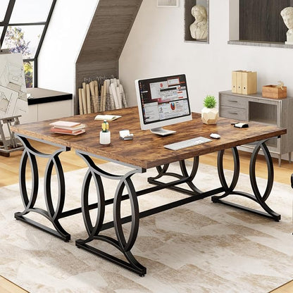 HSH Rustic Home Office Desk, 55 Inch Metal Wood Computer Desk, Simple Industrial Study Executive Desk for Work Writing, Modern Student Gaming Computer PC Table Bedroom, Rustic Brown