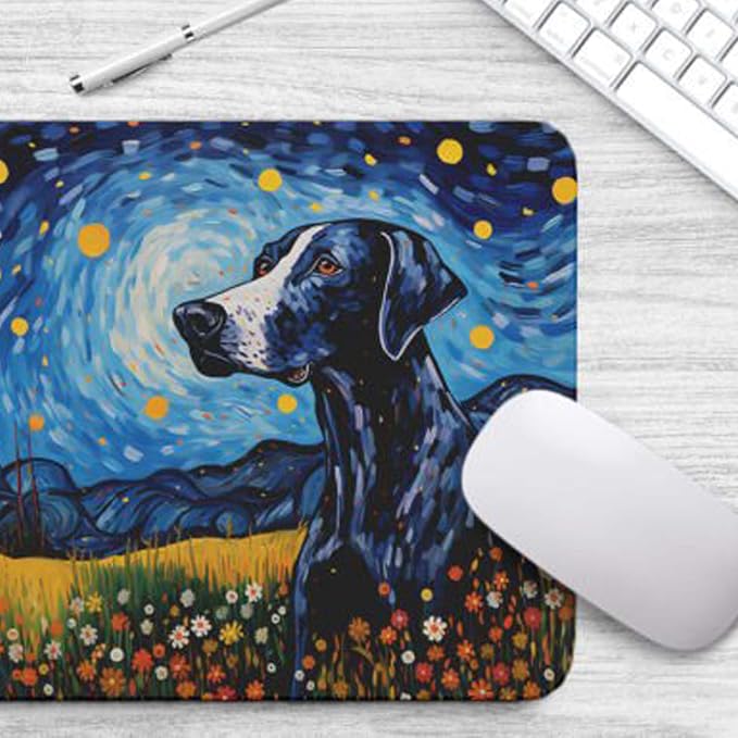 Starry Night Dog Mouse Pad for Home Office Gaming Working Desk Computer Desktop Accessories Non-Slip Rubber Mouse Pad for Dog Lovers (Great Dane)