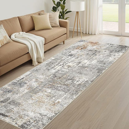 Runner Rug Kitchen Washable Rugs: 3x8 Non-Slip Abstract Soft Modern Stain Resistant Indoor Floor Neutral Accent Throw Carpet for Hallway Bathroom Laundry Room Entryway Bedroom- Gray Rust