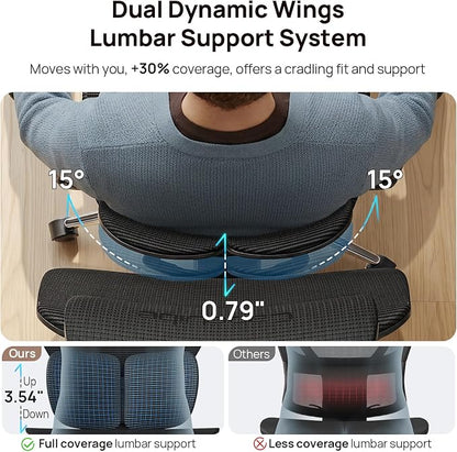 Ergonomic Office Chair with Adaptive Dual-Wing Lumbar Support - Over 10 Hours Sitting Comfortable Mesh Big and Tall Home Desk Chair, 4D Headrest, 2-Gear Footrest, 630° Armrst, Seat Depth Adjustable