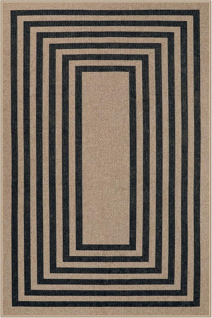 Lahome Enfys Modern Geometric Easy Jute Entryway Rug, 4x6 Black Washable Carpet for Bedroom Contemporary Thin Living Room Patio Rug, Farmhouse Non Slip Indoor Outdoor Carpet for Dining Room Backyard