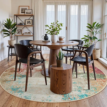 Lahome Abstract Round Rugs 6ft for Living Room, Washable Low-Pile Soft Round Bedroom Area Rug Non Slip, Modern Colorful Indoor Large 6'x6' Circle Throw Carpet for Office Dining Room