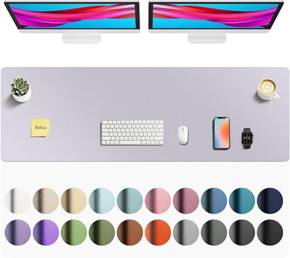 Aothia Faux Leather Desk Mat - Non-Slip PU Leather Desk Blotter, Waterproof Writing Surface, Large Desk Pad for Office & Home (Smoky Lavender, 55" x 17")