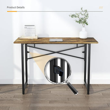 Lutown-Teen 47 inch Folding Computer Desk, Writing Gaming Computer Camping Table, No Assembly Required Home Office Desk, Rustic Brown