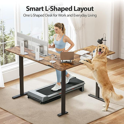 Agilestic L Shaped Standing Desk 63 x 55 inch Adjustable Height, Electric Corner Standing Desk, Sit Stand Computer Table with Splice Board, Vintage Brown