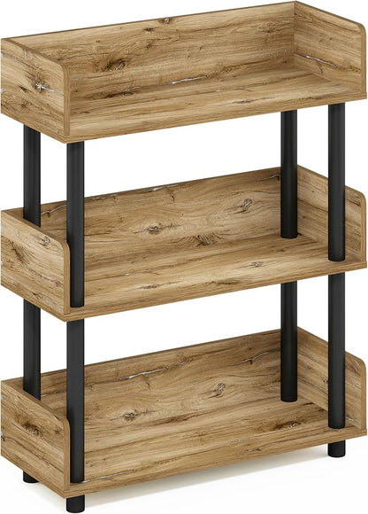 Furinno TURN-N-TUBE 3-Tier Display Shelf, Storage Shelves, Book Shelf, Open Shelves with Rounded Corner Top Edges, for Organization and Storage, Living Room, Home Office, Flagstaff Oak