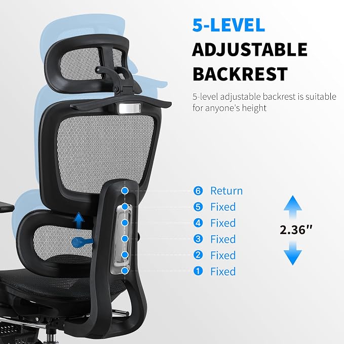 Mesh Ergonomic Office Chair with Footrest, Black | High Back, Lumbar Support, Adjustable Headrest and Armrests, Gaming Chair,Home Office Desk Chair