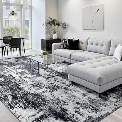 RELEANY Washable Area Rugs 7x10 Non-Slip Modern Abstract Soft for Living Room Entryway Bedroom Kitchen, Print Pattern, Black Navy Blue Gray