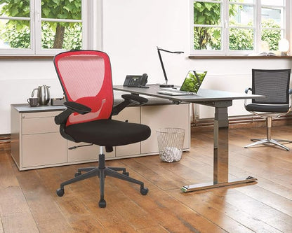 Home Office Chair Ergonomic Desk Chair Mesh Computer Chair with Lumbar Support Flip-up Arms Swivel Rolling Executive Task Chair Adjustable Chair for Adults(Red)