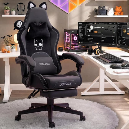 Dowinx Gaming Chair with Cat Ears and Massage Lumbar Support, Ergonomic Computer Chair with Footrest and Headrest, Comfortable Reclining Game Chair 290lbs for Adults, Black