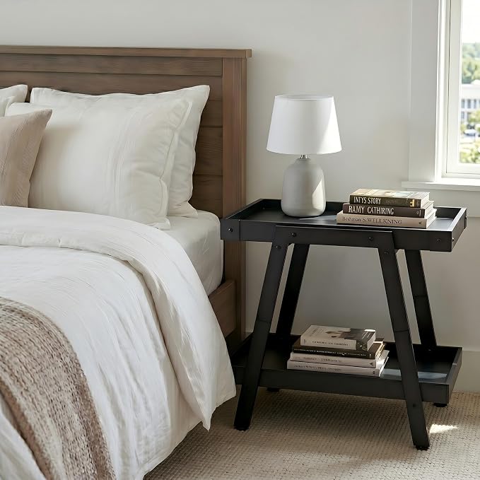 IPARTS EXPERT Farmhouse Side Table, 2-Tier Industrial End Table Black | Heavy Duty 150 LBS Idea for Living Room, Bedroom, Entryways, Home Offices Easy Assembly