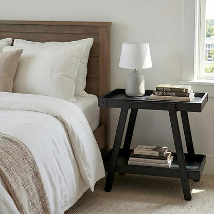 IPARTS EXPERT Farmhouse Side Table, 2-Tier Industrial End Table Black | Heavy Duty 150 LBS Idea for Living Room, Bedroom, Entryways, Home Offices Easy Assembly