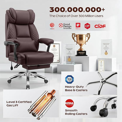 Office Desk Chair with Footrest, Big and Tall Executive Office Computer Chair, Extra Wide 400LBS Heavy Duty Office Chair, High Back Ergonomic Office Gaming Chair with Adjustable Lumbar Support